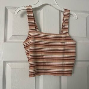 American Eagle Outfitters Tan and Cream Striped Tank Top
